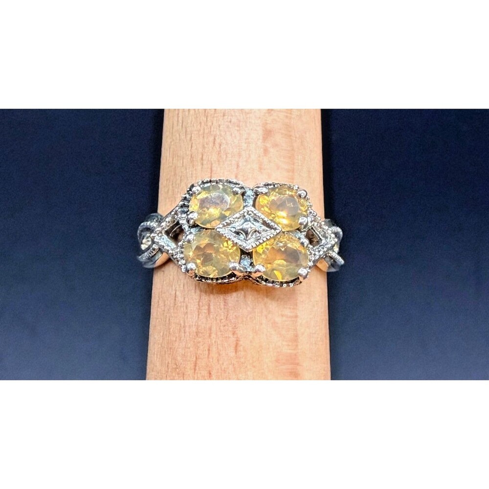 Vintage CNA 925 Sterling Silver Yellow Citrine Topaz Style Ring Size 7.75